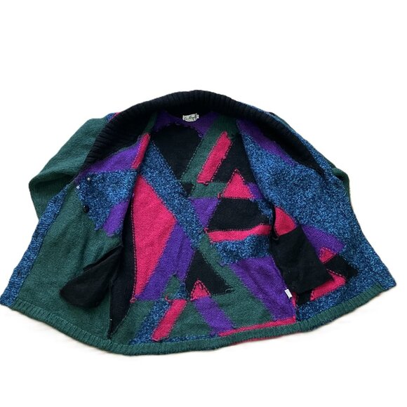 La Monte Mohair Blend Knit Cardigan Sweater Jacket Vintage Jewel Tone Geometric - Picture 7 of 11